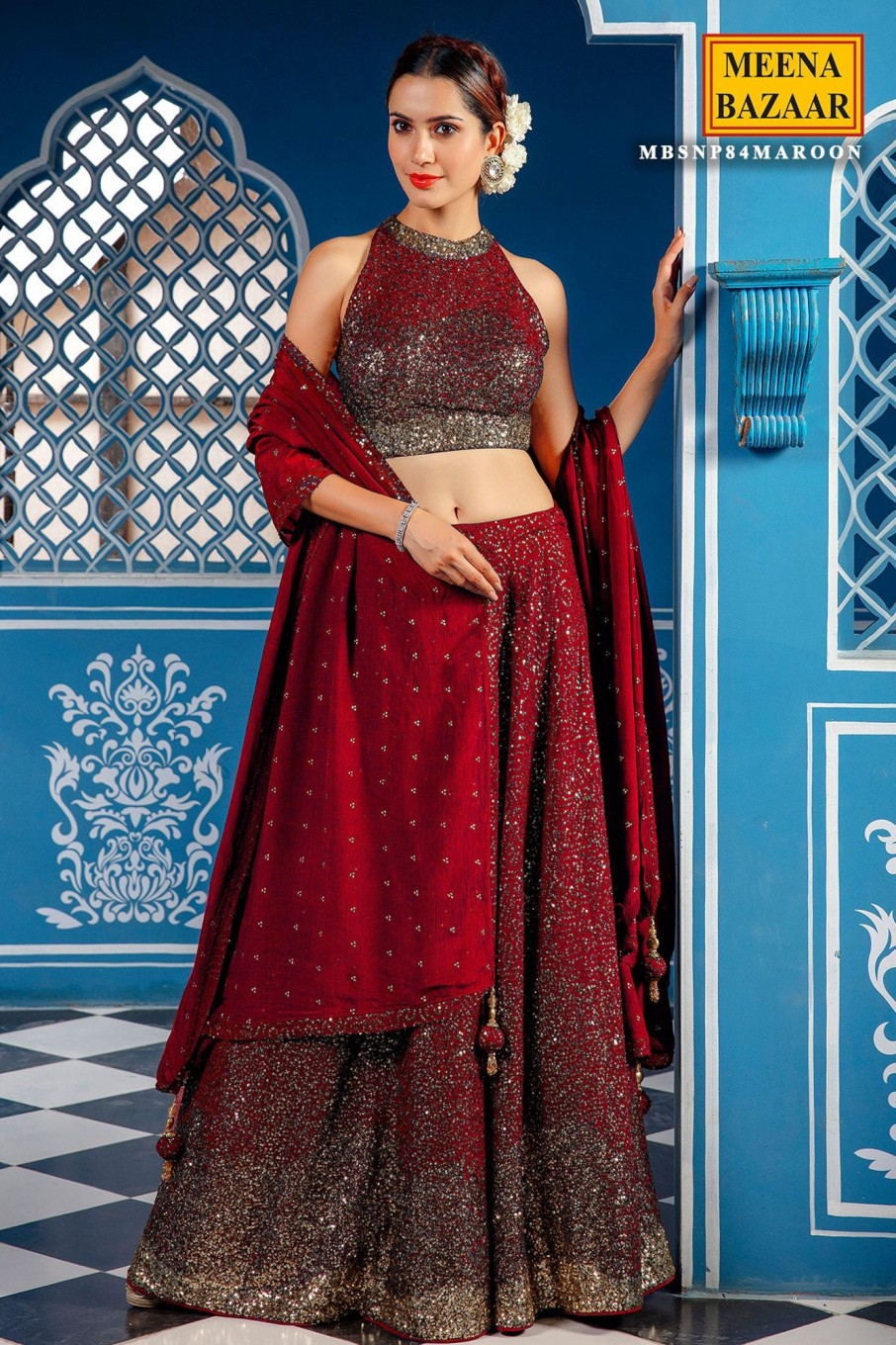 Meena Bazaar - Raw Silk Steel Blue Lehenga Set MB6630 Rs. 56,980 SHIPS  WITHIN: 4-5 Weeks Flaunt your glamorous look in our graceful Steel-Blue  Lehenga ensemble. The set comprises of a Raw-Silk