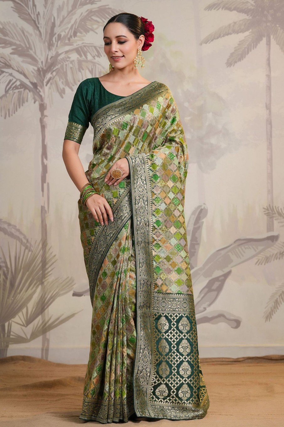 Sarees Meena Bazaar  | Silk Woven Saree Green