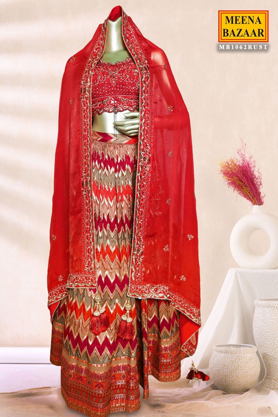 Meena Bazaar - Newly arrived Meena Bazaar's lehenga collections are here to  take over your celebratory wardrobe for the next soirée. #Mbzin #MeenaBazaar  #MbzExclusive #NewArrivals #LehengaforWomen #PrintedLehenga #WeddingOutfits  #IndianFashion ...